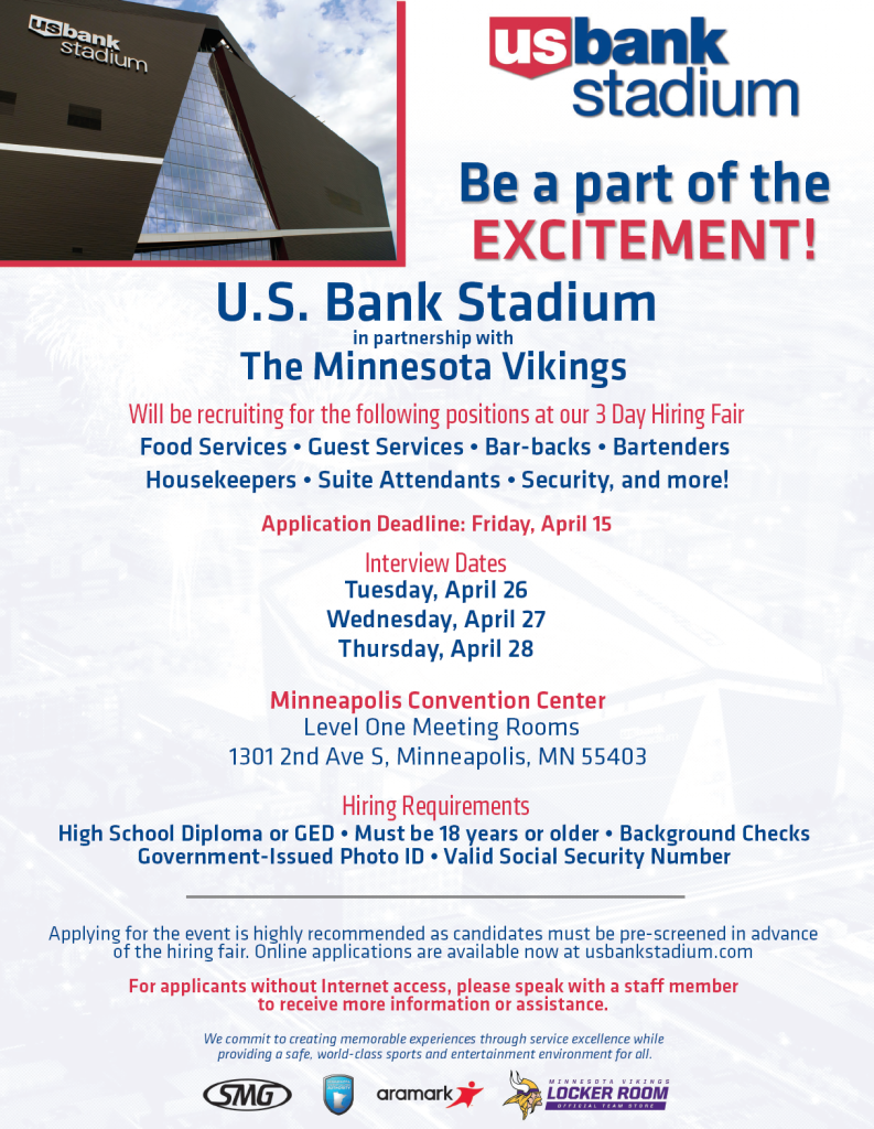 US Bank Stadium 2016 Hiring Fair flyer